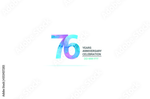 76 years anniversary celebration logotype. anniversary logo with watercolor purple and blue isolated on white background, vector design for celebration, invitation card, and greeting card-vector