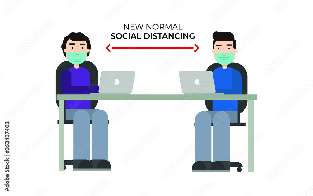 business people in a meeting with new normal and social distancing