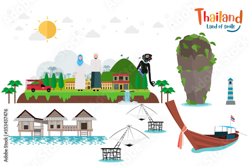 Tropical island. Travel to southern Thailand. Vector illustration photo