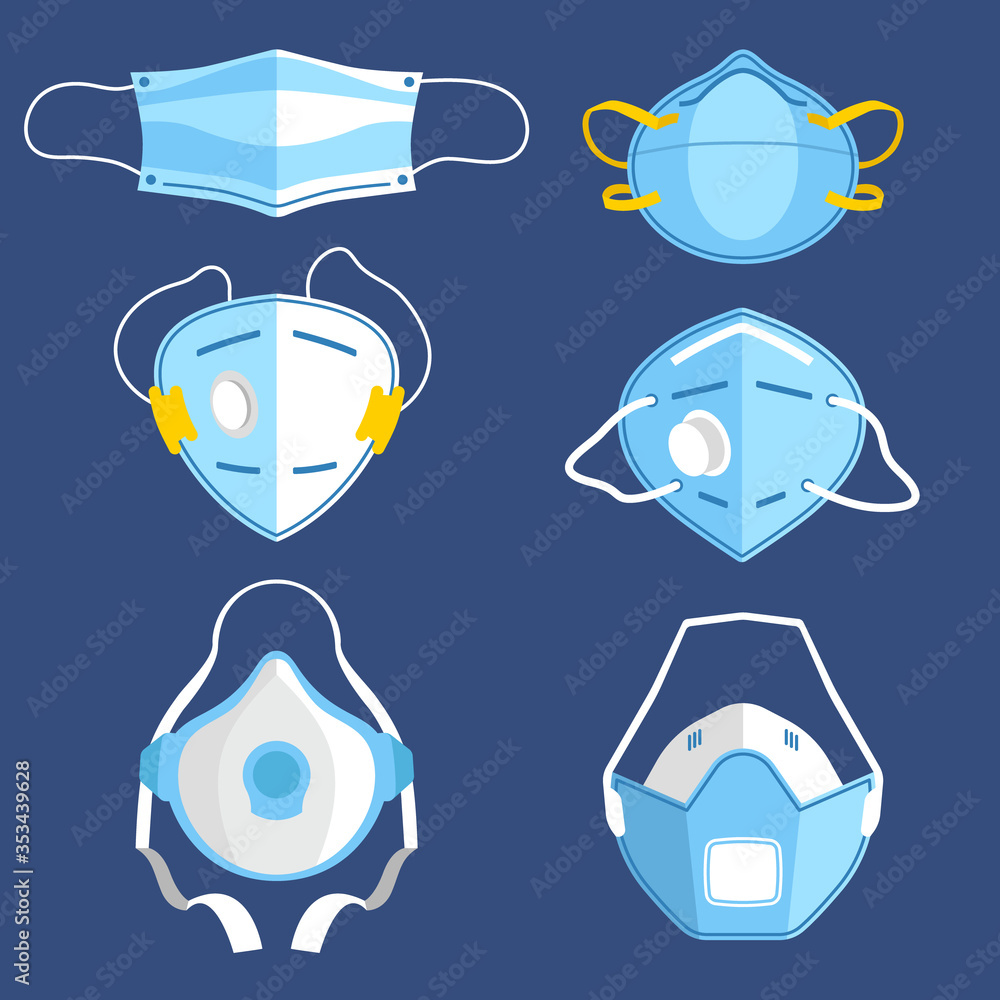 Vector set of isolated respiratory medical masks Vector set of isolated respiratory medical masks
