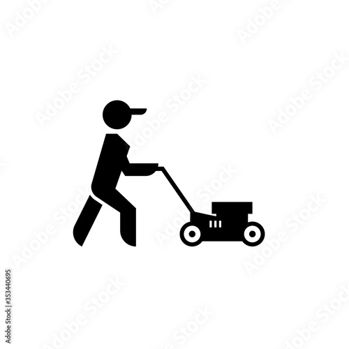 Lawn mower boy icon. Clipart image isolated on white background