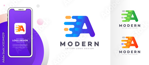 Letter A liquid abstract geometric logo design illustration. Fluid gradient elements. Mobile app UI style mock-up. Futuristic trendy dynamic company business logo design. Vector EPS template