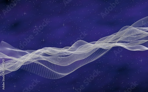 Abstract purple-blue starry background. White cyberspace grid. hi tech network. Outer space. Starry outer space texture. Deep space. Universe. 3D illustration