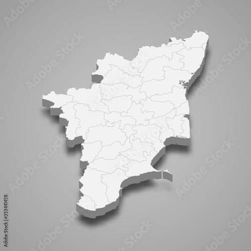 Tamil Nadu 3d map state of India Template for your design