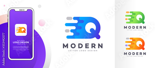 Letter Q liquid abstract geometric logo design illustration. Fluid gradient elements. Mobile app UI style mock-up. Futuristic trendy dynamic company business logo design. Vector EPS template