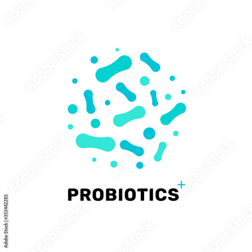 Probiotic bacteria logo. Bifidobacteria lactobacillus gut acidophilus. Lactic prebiotic healthy flora care