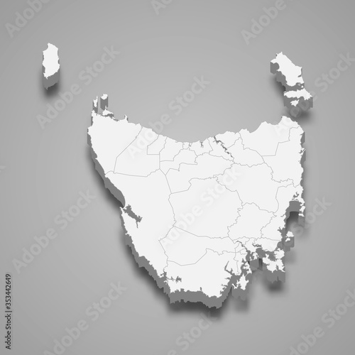 Tasmania 3d map state of Australia Template for your design