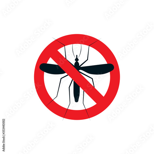 Anti mosquito repellent logo. Stop insects spray icon. Dangerous bloodsucking flying midge caution logo. Disease transmitters sign. Red crossed circle isolated anopheles, dengue carrier vector symbol