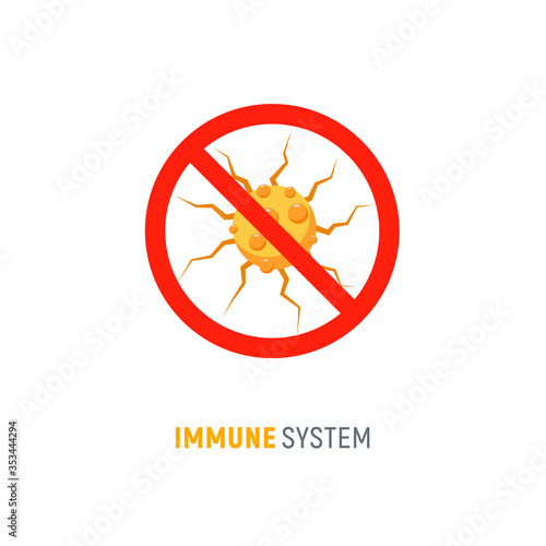 Immune bacteria system sign. Antibacterial virus sign. Immune protection antiseptic, anti desease immune icon