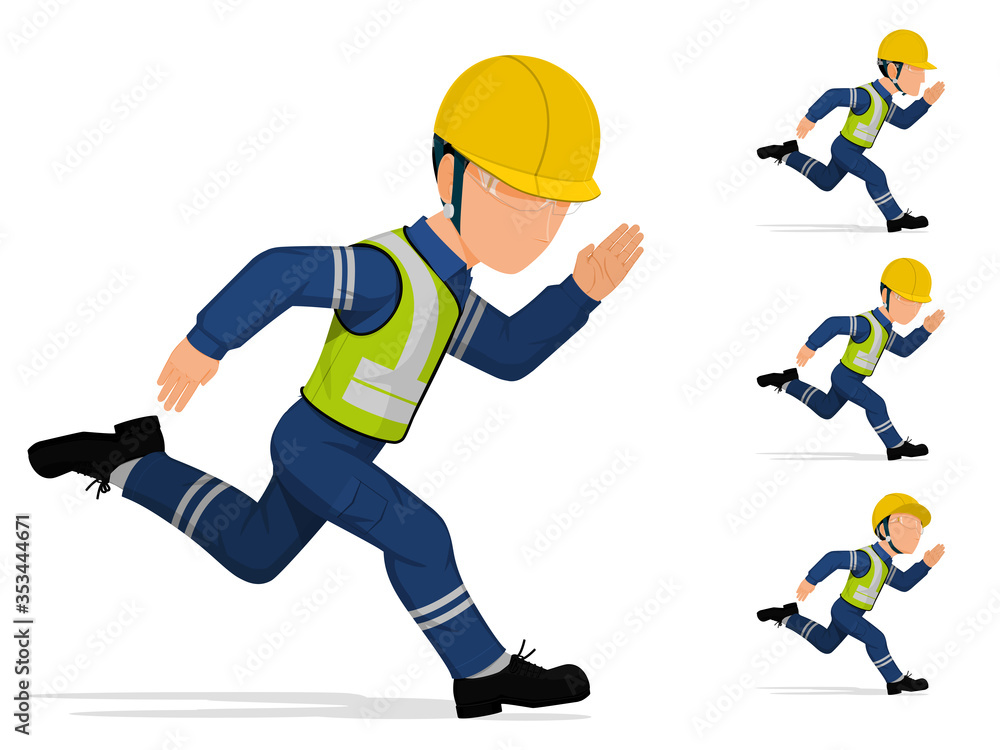 Fototapeta premium An industrial worker is running on white background
