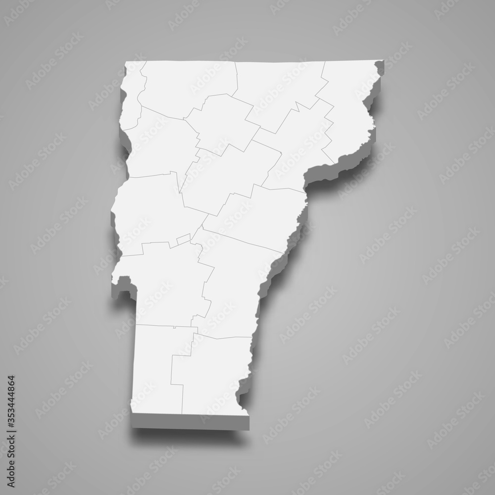 Vermont 3d map state of United States Template for your design