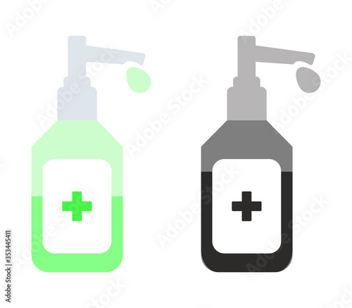 Hand sanitizer pump color bottle, washing gel.Alcohol rub sanitizers kill most bacteria, fungi and stop some viruses such as corona virus. Hygiene product. Sanitizer full bottle with vector