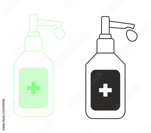 Hand sanitizer pump color bottle, washing gel.Alcohol rub sanitizers kill most bacteria, fungi and stop some viruses such as corona virus. Hygiene product. Sanitizer full bottle with vector