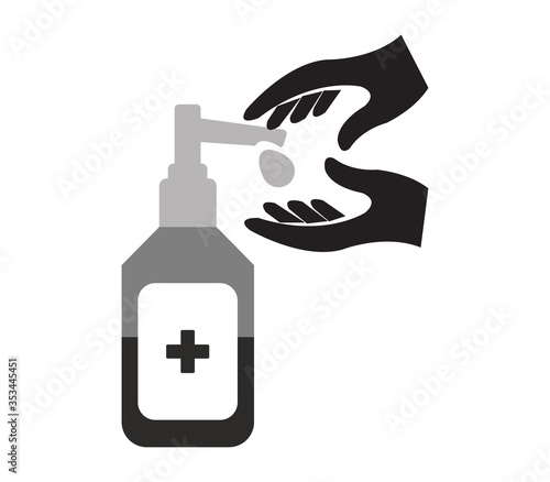 A Hand sanitizer pump color bottle, washing gel.Alcohol rub sanitizers kill most bacteria, fungi and stop some viruses such as corona virus. Hygiene product. Sanitizer full bottle with vector