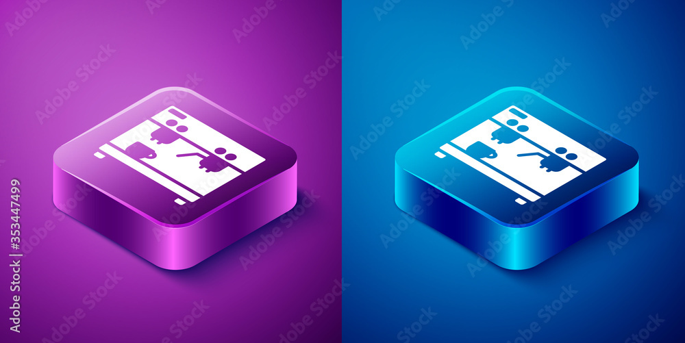 Isometric Coffee machine icon isolated on blue and purple background. Square button. Vector Illustration. Isometric Coffee machine icon isolated on blue and purple background. Square button. Vector Illustration.