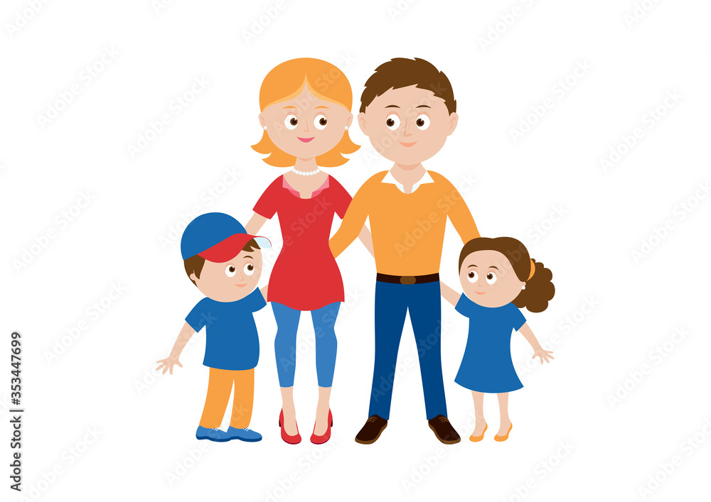 Daddy, mum and kids icon vector. Beautiful family vector. Happy parents with children cartoon character. Couple in love with children vector. Mom, dad and kids icon isolated on a white background Daddy, mum and kids icon vector. Beautiful family vector. Happy parents with children cartoon character. Couple in love with children vector. Mom, dad and kids icon isolated on a white background
