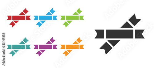 Black Sugar stick packets icon isolated on white background. Blank individual package for bulk food products as coffee, salt, spices. Set icons colorful. Vector Illustration.