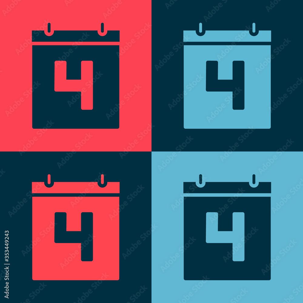 Pop art Day calendar with date July 4 icon isolated on color background. USA Independence Day. 4th of July. Vector Illustration. Pop art Day calendar with date July 4 icon isolated on color background. USA Independence Day. 4th of July. Vector Illustration.
