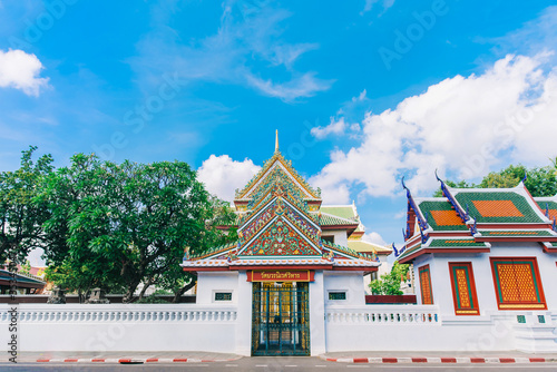 Bangkok, Thailand - 20 April, 2020 : The scenic architecture of the Ubosot to the Wat Bowonniwet, Ratchaworawihan photo