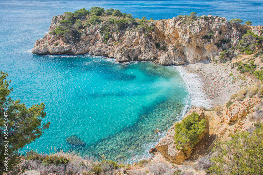 Obraz premium Calm Mediterranean sea and coast. Mascarat, Valencia, Spain