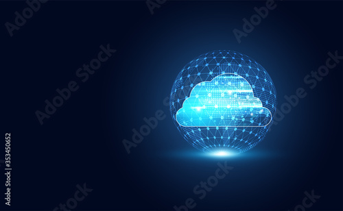 Abstract cloud technology with big data and interface concept Connection by collecting data in the cloud With large data storage systems on hi tech background.