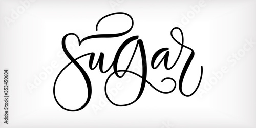 Word 'Sugar' written in modern calligraphy style with flourish. Nice, elegant, isolated trace on white background. Perfect for menu, package, spice boxes, tags, labels.