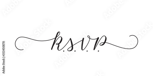 RSVP wedding vector card template. Isolated elegant modern calligraphy with swashes on white background. Great for wedding invitations, postcards.