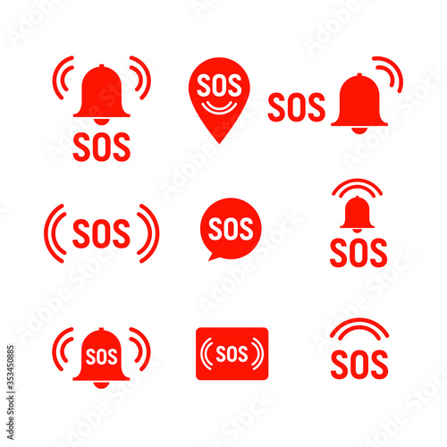 Sos icon emergency alarm button. SOS sign symbol lifebuoy rescue isolated marker photo