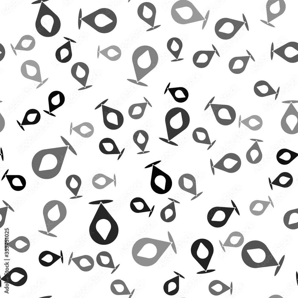 Fototapeta premium Black Water drop with location icon isolated seamless pattern on white background. Vector Illustration.