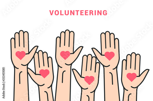 Volunteer vector icon heart care team. Charity volunteer hand symbol illustration
