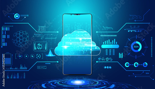 Abstract cloud technology with big data and smartphone concept Connection by collecting data in the cloud With large data storage systems on hi tech background.