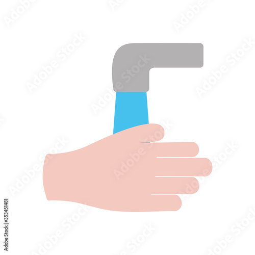 handwashing concept, water faucet and hand icon, flat style