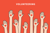 Volunteer vector icon heart care team. Charity volunteer hand symbol illustration