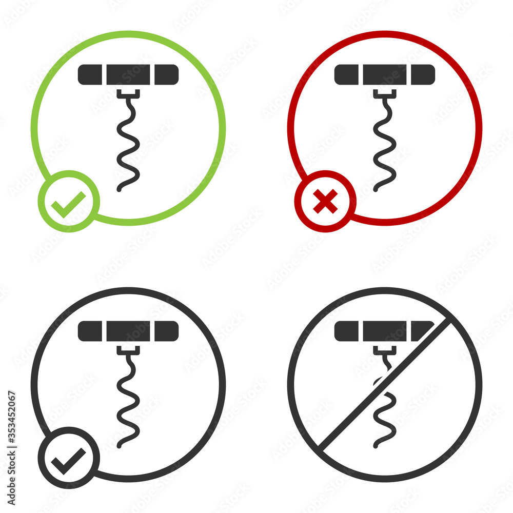 Black Wine corkscrew icon isolated on white background. Circle button. Vector Illustration. Black Wine corkscrew icon isolated on white background. Circle button. Vector Illustration.