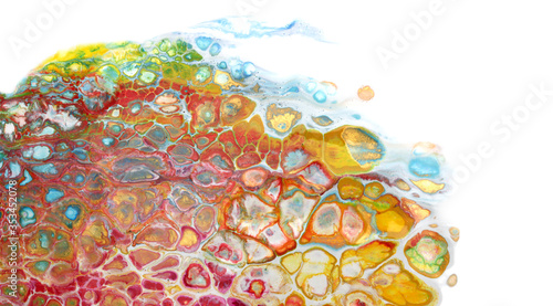 Abstract acrylic and watercolor cell smear blot painting. Color horizontal texture background.