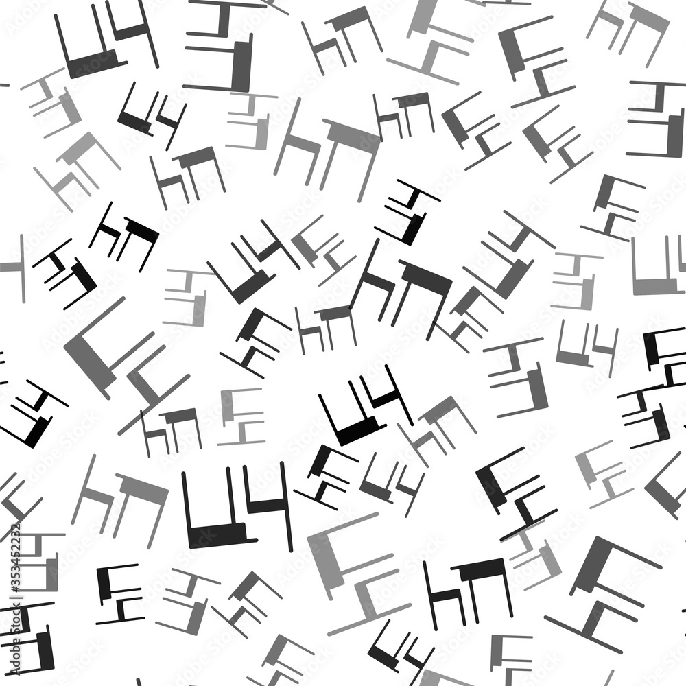Black School table and chair of classroom icon isolated seamless pattern on white background. School desk. Vector Illustration. Black School table and chair of classroom icon isolated seamless pattern on white background. School desk. Vector Illustration.