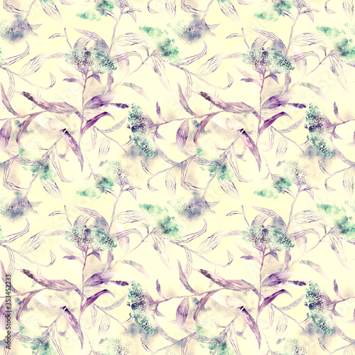 Fototapeta Naklejka Na Ścianę i Meble -  Summer Flowers Seamless Pattern. Watercolor Background. 