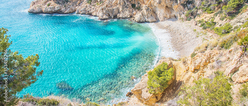 Bild auf Leinwand Calm Mediterranean sea and coast. Mascarat, Valencia, Spain