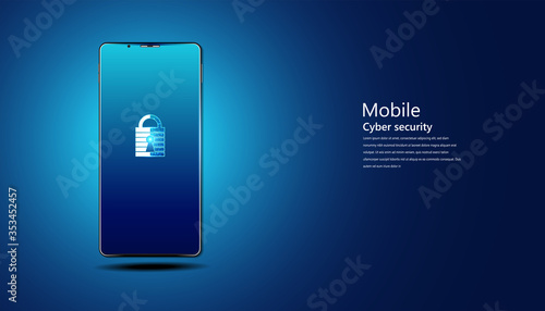 abstract padlock cyber security with smartphone concept Protection of information in the online world, cyber personal information, internet, preventing internet theft