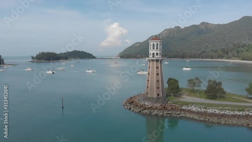 Lighthouse on the seacoast, drone view