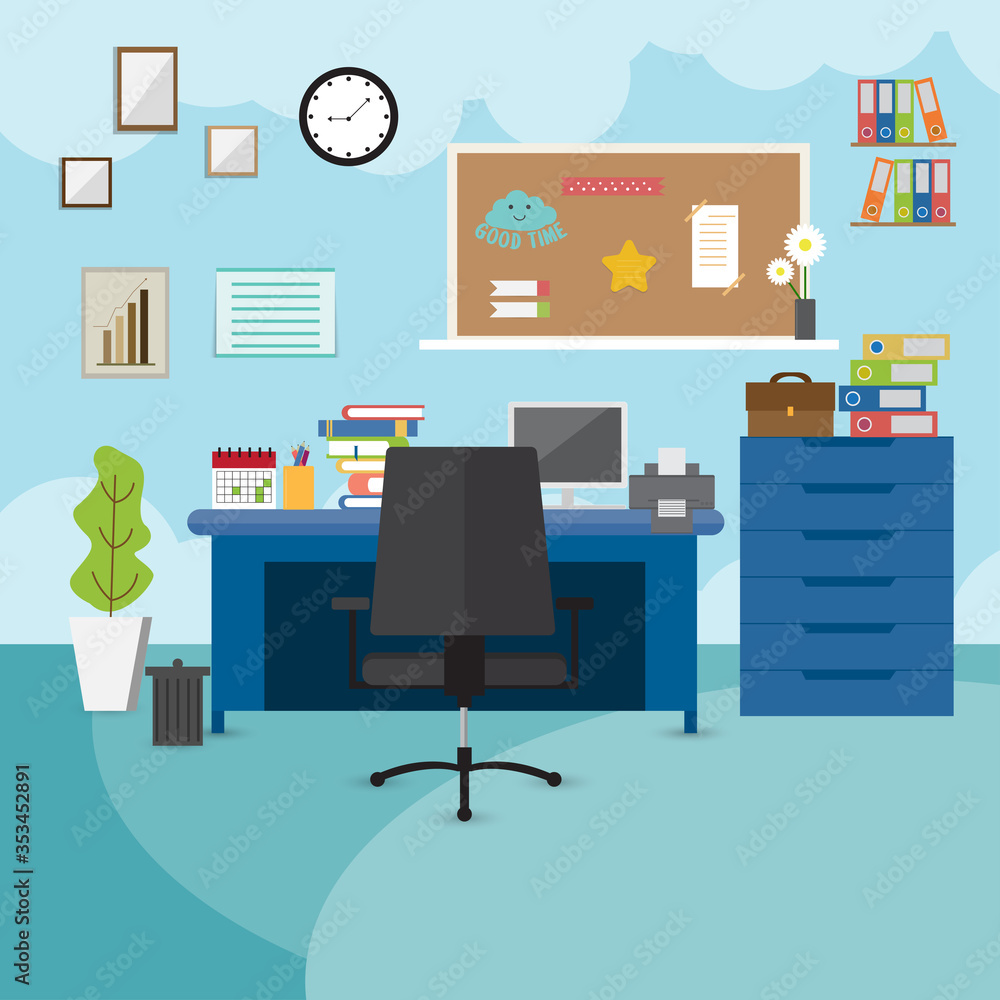 Business workplace in office interior.Vector illustration. Business workplace in office interior.Vector illustration.