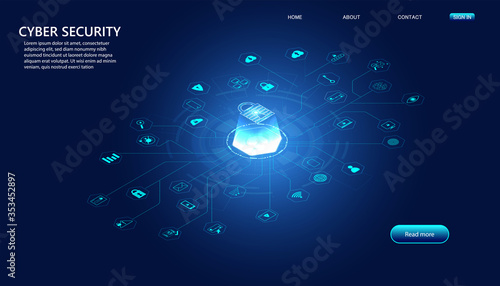 abstract padlock cyber security with icon concept Protection of information in the online world, cyber personal information, internet, preventing internet theft