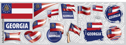 Vector set of flags of the American state of Georgia in different designs