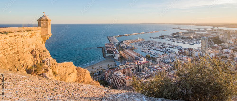 Alicante, Spain - January 10, 2019: Santa Barbara Castle on Mount Benacantil above Alicante, Valencia, Spain