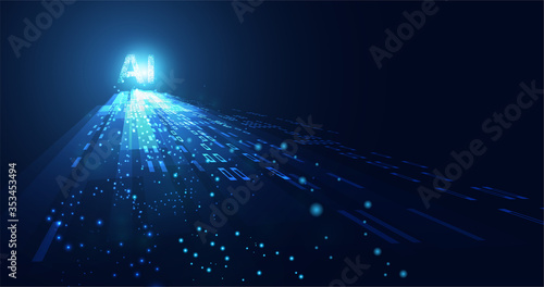 Abstract technology Ai computing concept working data of Artificial intelligence and futuristic digital for future on dark blue background.
