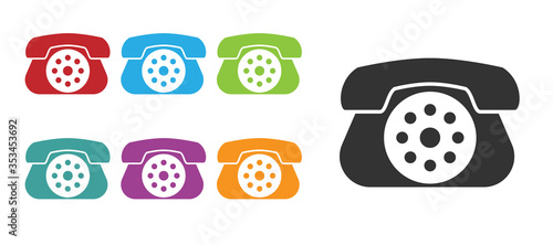 Black Telephone icon isolated on white background. Landline phone. Set icons colorful. Vector Illustration.