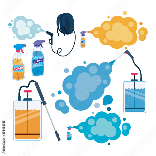 Set of pulverizer spray bottles and smokes vector design