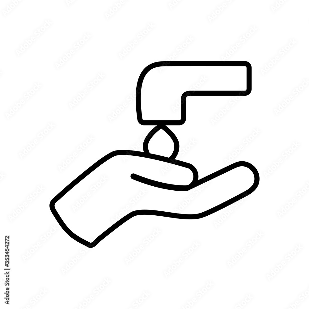 handwashing concept, water faucet and hand icon, line style