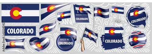 Vector set of flags of the American state of Colorado in different designs
