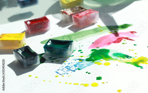 photo of water color art process in creative Studio